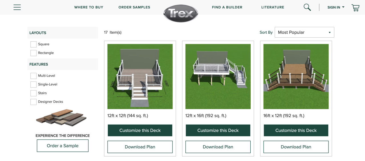 A person sitting at their laptop with Trex's Deck Designer tool being used on the screen.